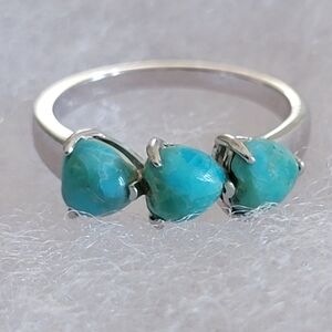 3 Stone, Heart Shaped, Turquoise, 925 Ring